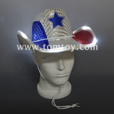 Super Bright LED Light Up Flash Red White Blue Stiching Cowboy Hat